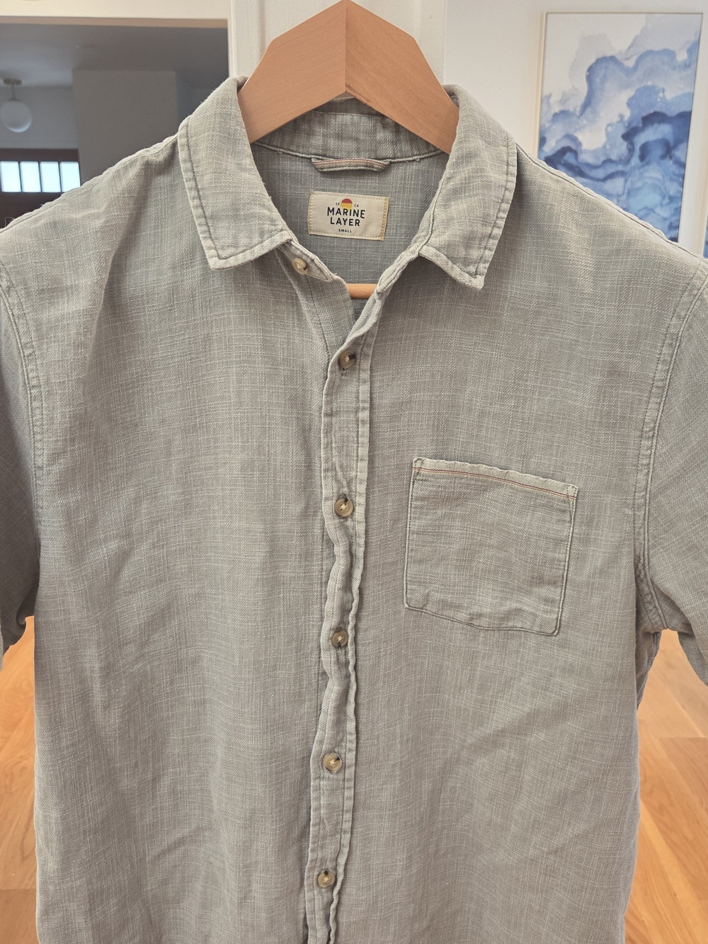 Marine Layer Men’s Salvage Stretch Sage Green Short-Sleeve Button-Down Shirt (S)